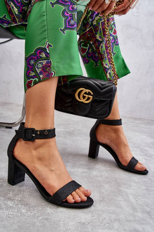 Glossy Heel Sandals Black Maxim