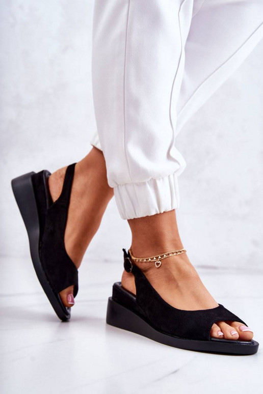 Women's Suede Buckle Sandals Black...