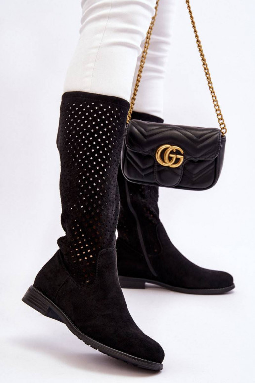 Women's Suede Openwork Over Knee...