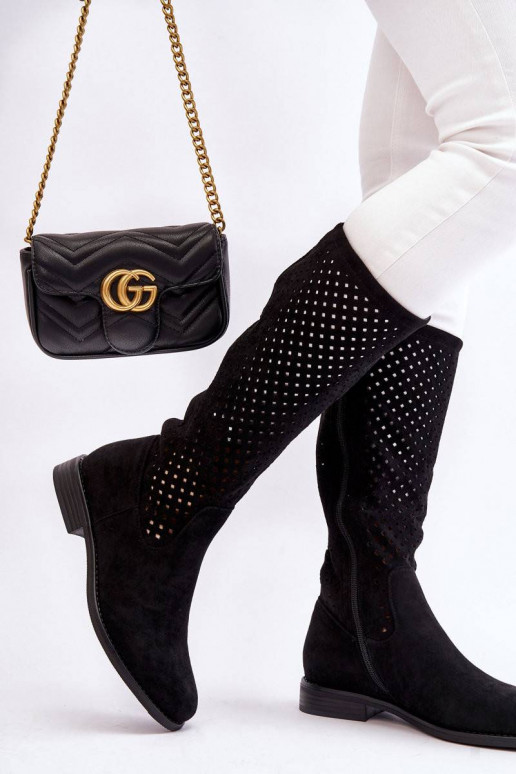 Women's Suede Openwork Over Knee...