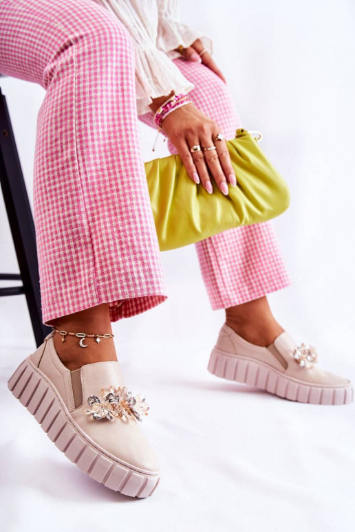 Women's Leather Sneakers Slip-On With...