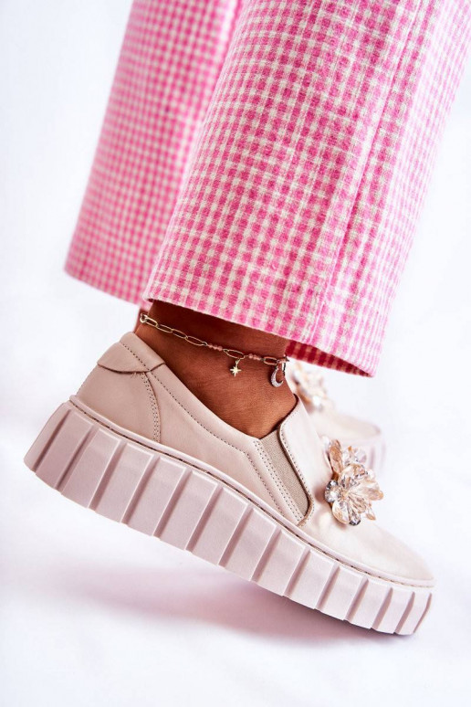 Women's Leather Sneakers Slip-On With...