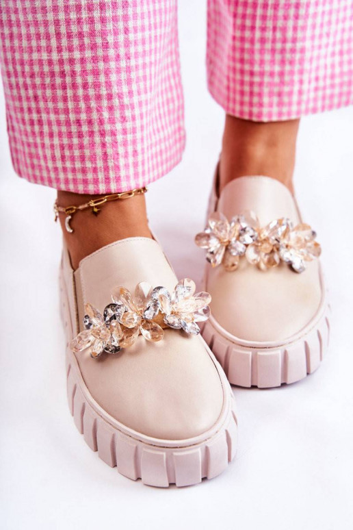 Women's Leather Sneakers Slip-On With...