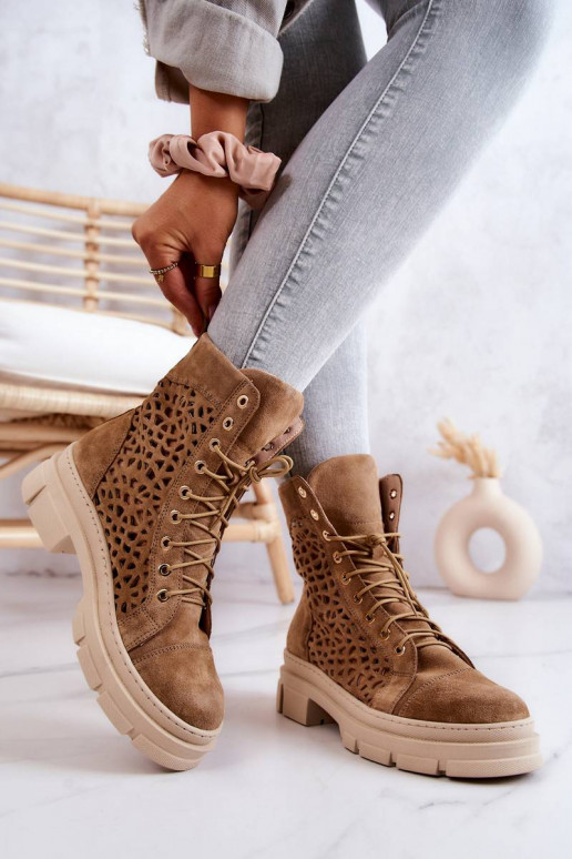 Suede openwork boots Camel Aileen