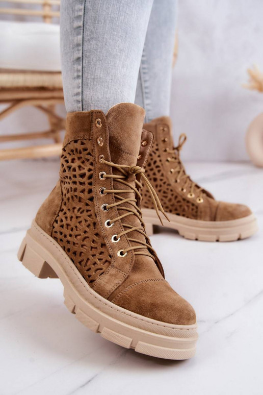 Suede openwork boots Camel Aileen