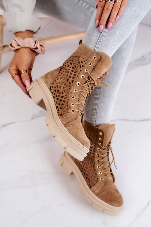Suede openwork boots Camel Aileen