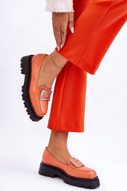Comfortable Leather Loafers Orange...