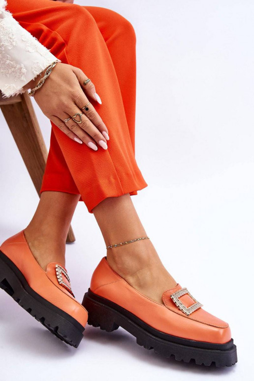Comfortable Leather Loafers Orange...