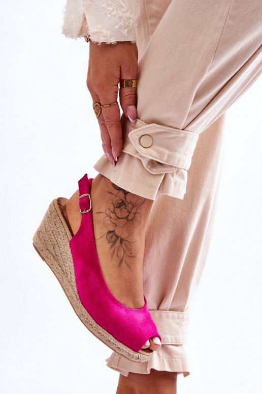Suede Wedge Sandals Fuchsia Elsie