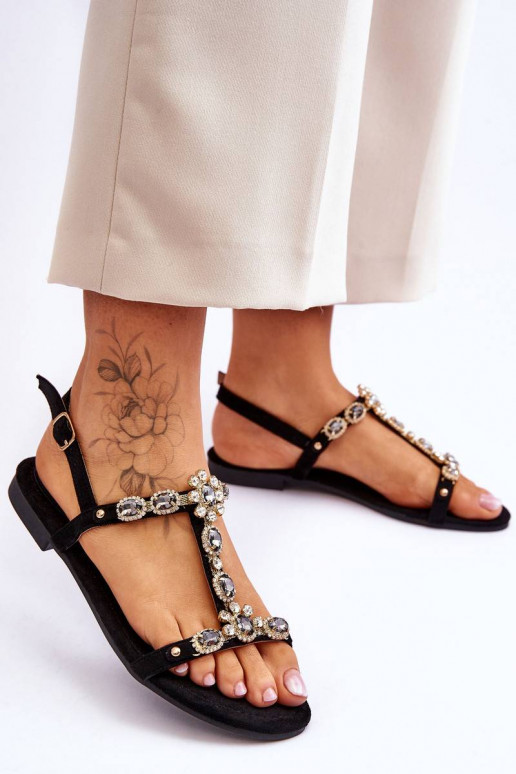 Women's Suede Sandals With Stones...