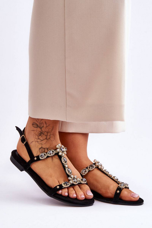 Women's Suede Sandals With Stones...