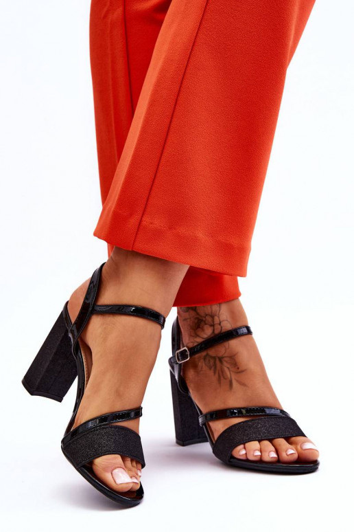 Glossy High Heel Sandals Black Alicia