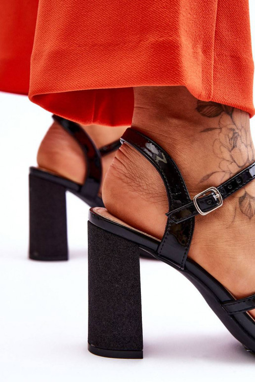 Glossy High Heel Sandals Black Alicia