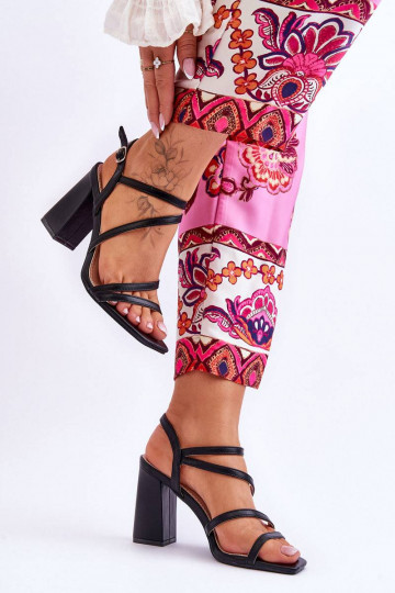 Leather Heel Sandals Black...