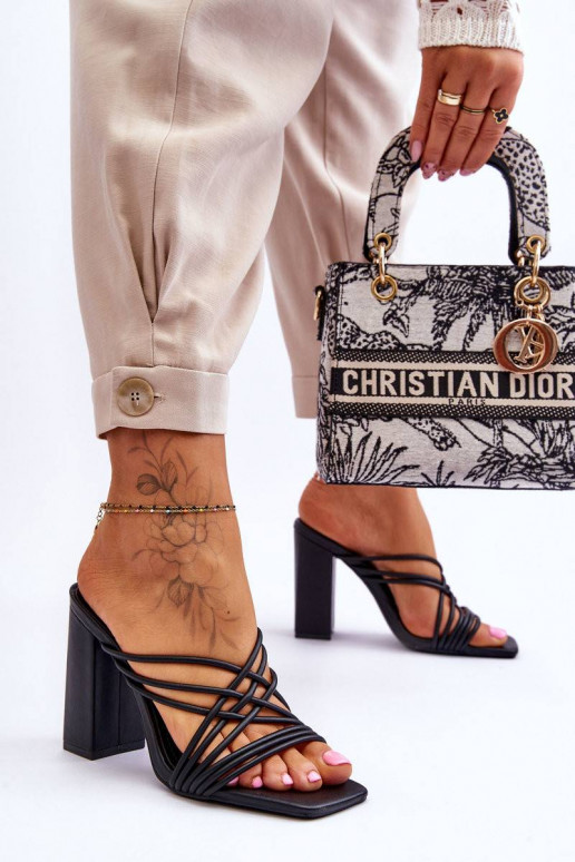 High Heel Slippers With Straps Black...