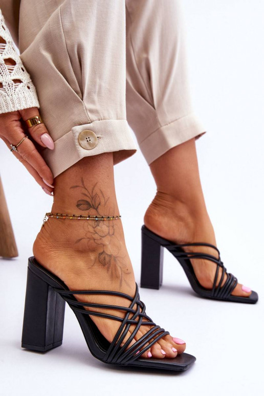 High Heel Slippers With Straps Black...