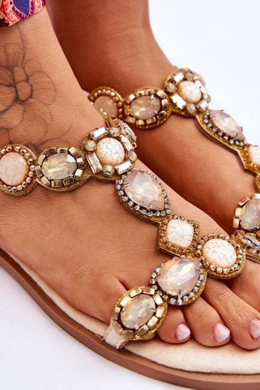 Suede Flat Sandals With Stones Beige...