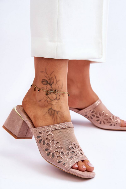 S.Barski Mesh Heeled Slippers Nude