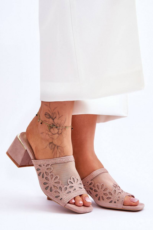 S.Barski Mesh Heeled Slippers Nude