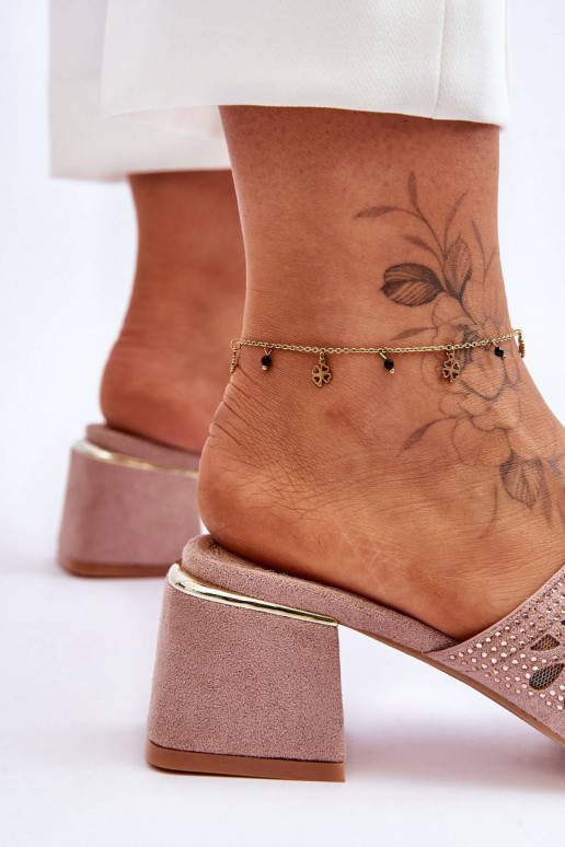 S.Barski Mesh Heeled Slippers Nude