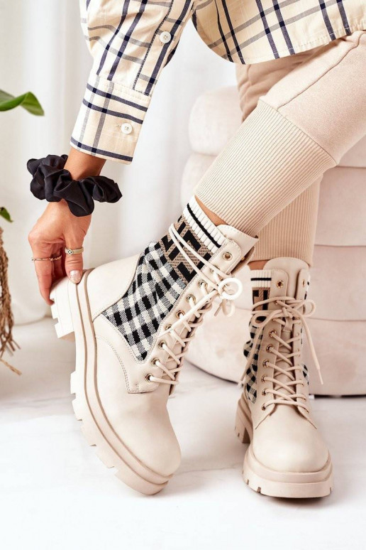 Elastic Fabric Boots Beige Love Story