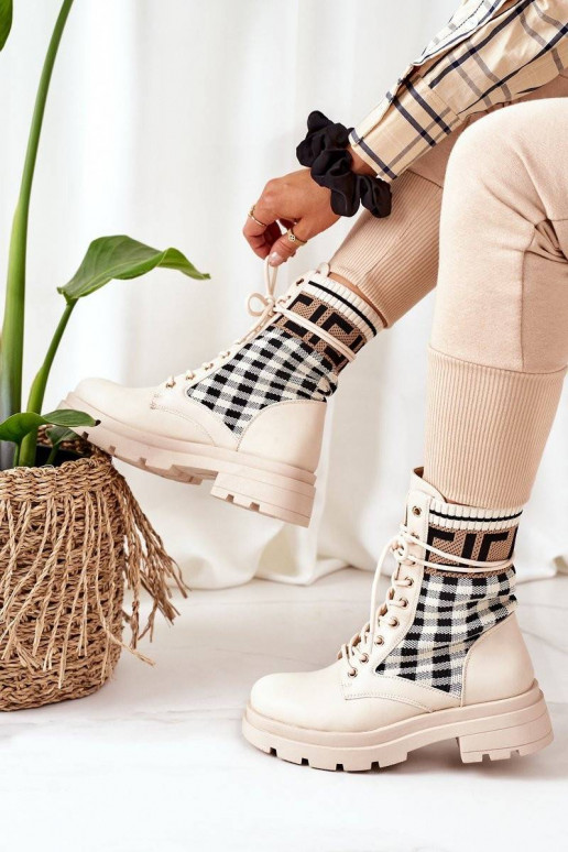 Elastic Fabric Boots Beige Love Story