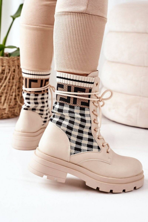 Elastic Fabric Boots Beige Love Story