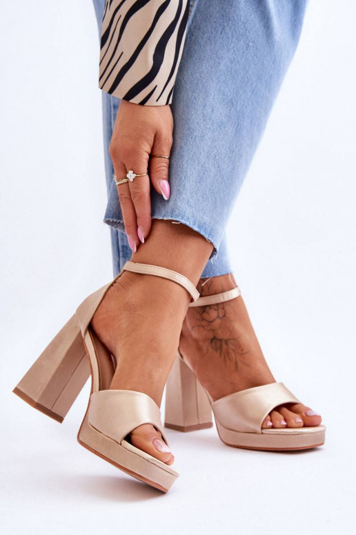 Satin Sandals On Chunky Heels Beige...