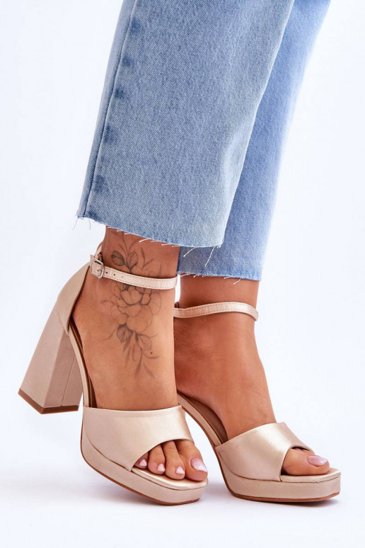Satin Sandals On Chunky Heels Beige...