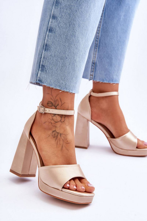 Satin Sandals On Chunky Heels Beige...
