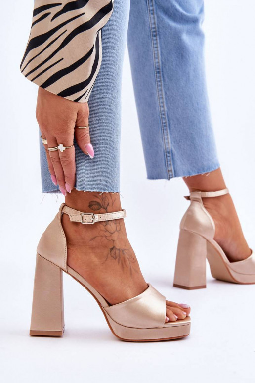 Satin Sandals On Chunky Heels Beige...