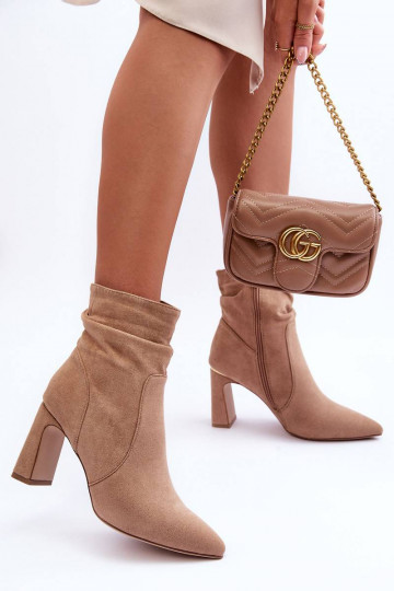 Suede Boots On Heel Beige... 2