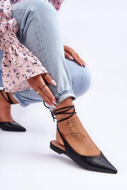 Women's Lace-up Ballet Flats Black...