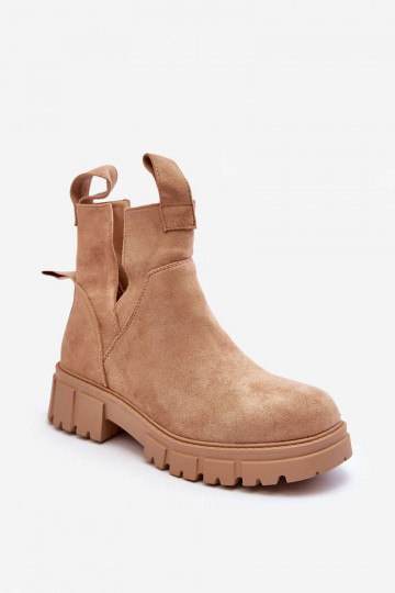 Cutout Worker Boots Beige...