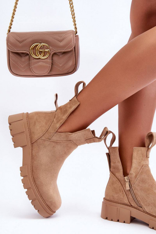 Cutout Worker Boots Beige Heaven