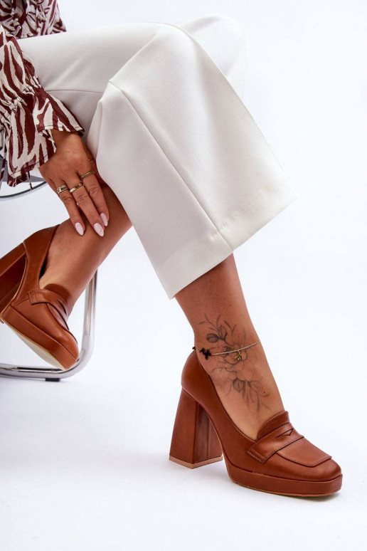 Women's Leather High Heel Shoes Camel...