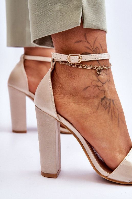 Satin High Heel Sandals Beige Linsy