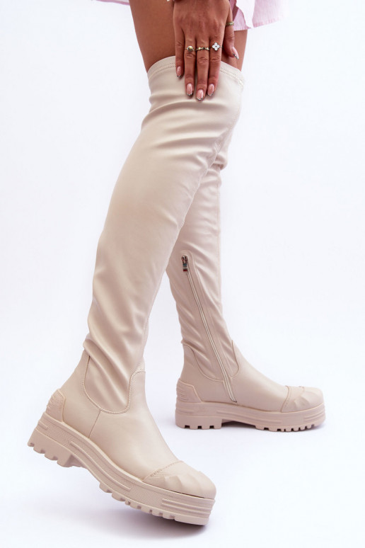 Zip-Up High Boots Beige Dudesa