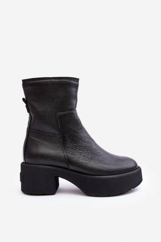 Leather Low Heel Boots Black Lemar...