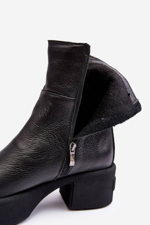 Leather Low Heel Boots Black Lemar...