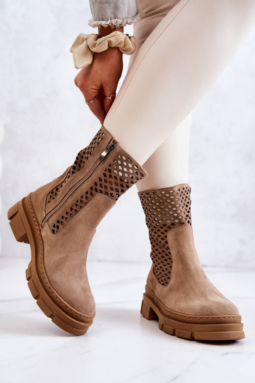 Leather boots Workers Nicole Light brown