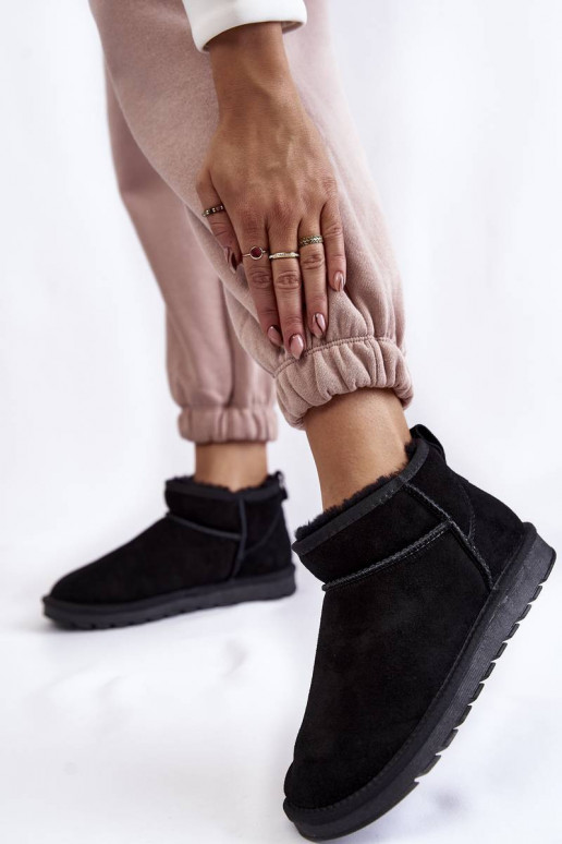 Women's Suede Low Snow Boots Black...