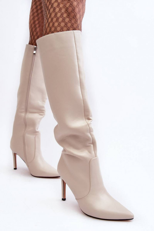 Leather Heeled Ankle Boots Beige...