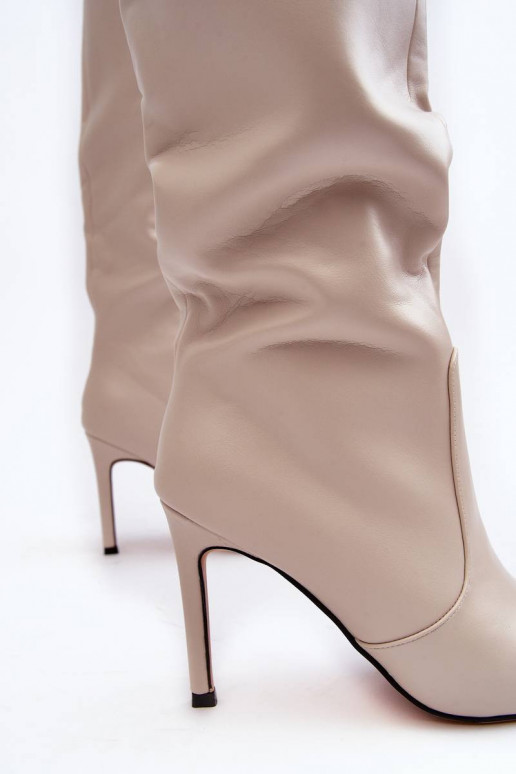 Leather Heeled Ankle Boots Beige...