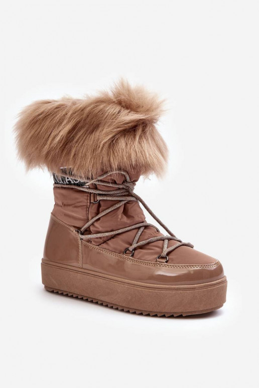 Women's Lace-up Dark Beige Snow Boots...