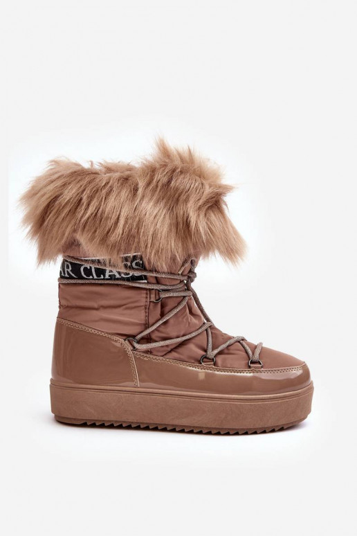 Women's Lace-up Dark Beige Snow Boots...