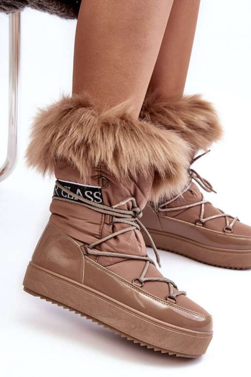 Women's Lace-up Dark Beige Snow Boots...