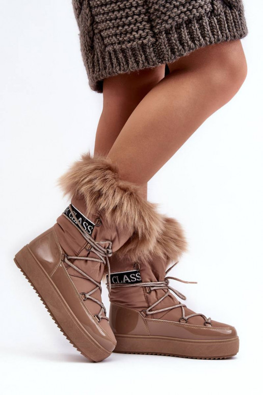 Women's Lace-up Dark Beige Snow Boots...