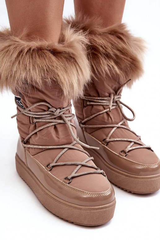 Women's Lace-up Dark Beige Snow Boots...
