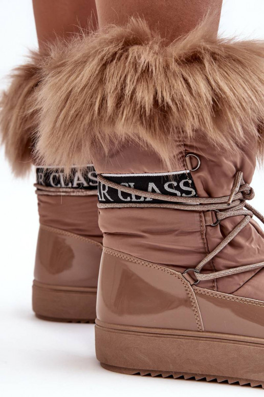 Women's Lace-up Dark Beige Snow Boots...